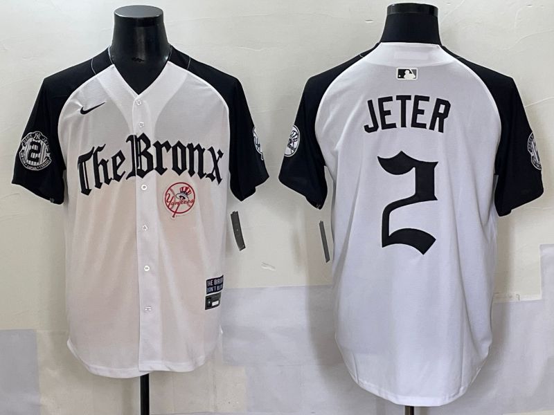 Men 2025 New York Yankees #2 Jeter White black Five generations Joint Name Nike MLB Jersey style 59